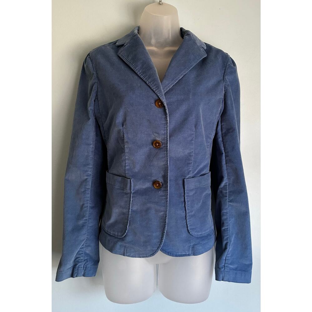 Lands' End Blue Corduroy Blazer Jacket Women's Size 10 Tailored Stretch Preppy